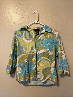 Van Heusen Green and Teal Floral Button-Down Shirt
